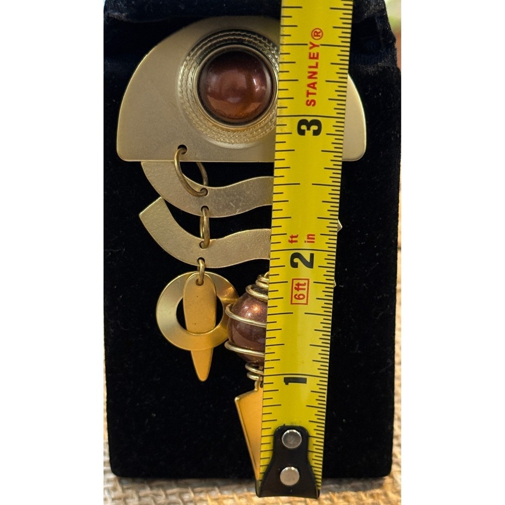 Vintage 80s Memphis Milano Style Geometric Matte Gold Statement Brooch Pin - Picture 5 of 6